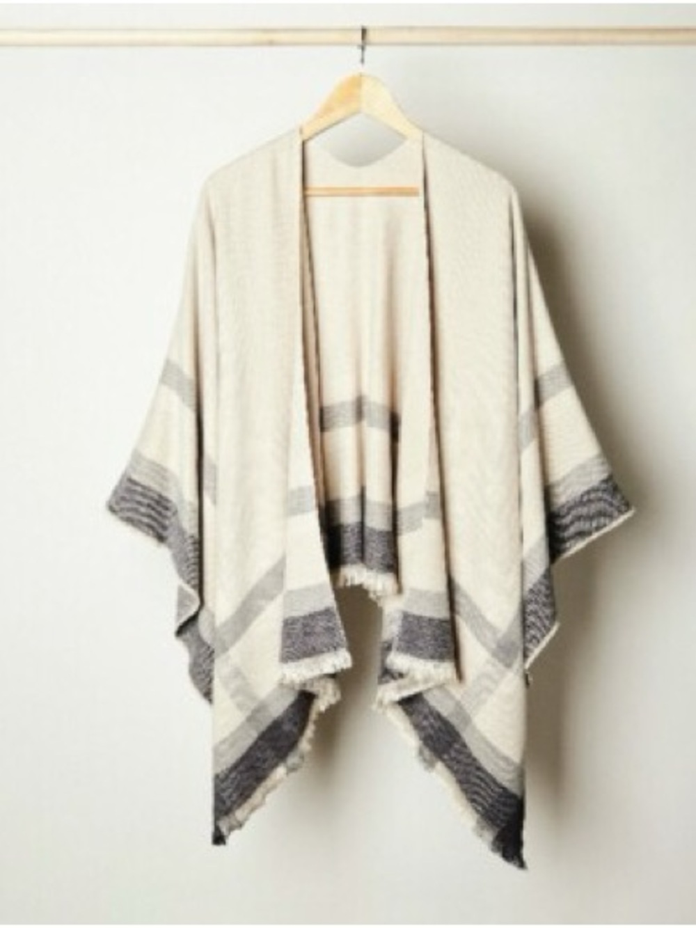 Siizu for Alltrue — Cream Striped Open-Front Knit Poncho — Ethically Made